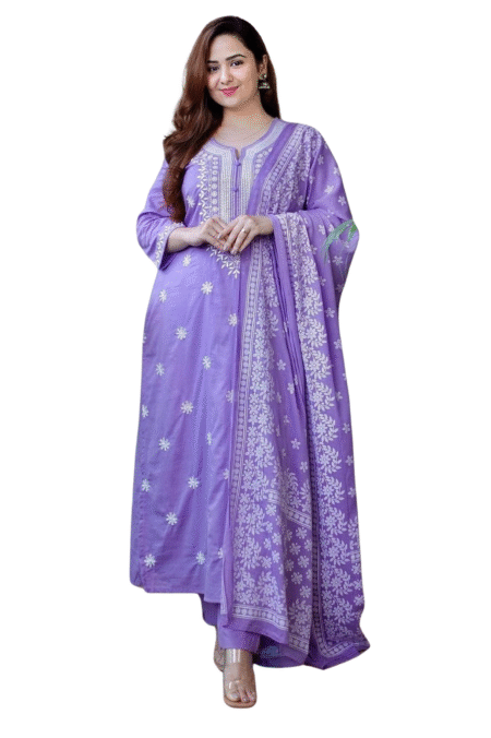 Soft & Stylish ? Floral Embroidered Cotton Printex Dress (M)
